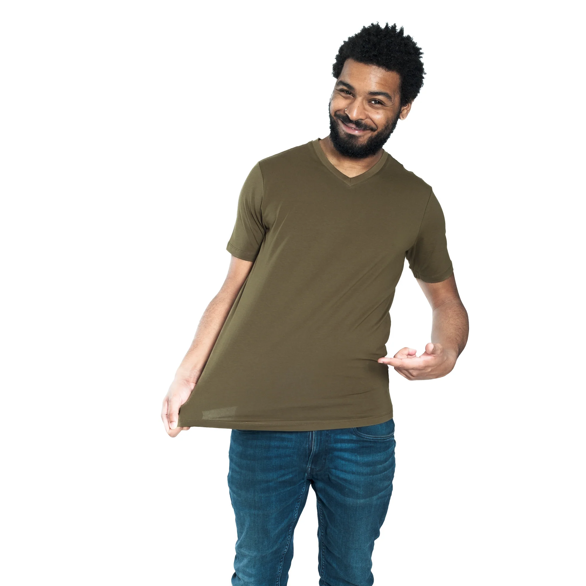 Organic V-Neck T-Shirt 3 Pack / Military Olive - Image 3