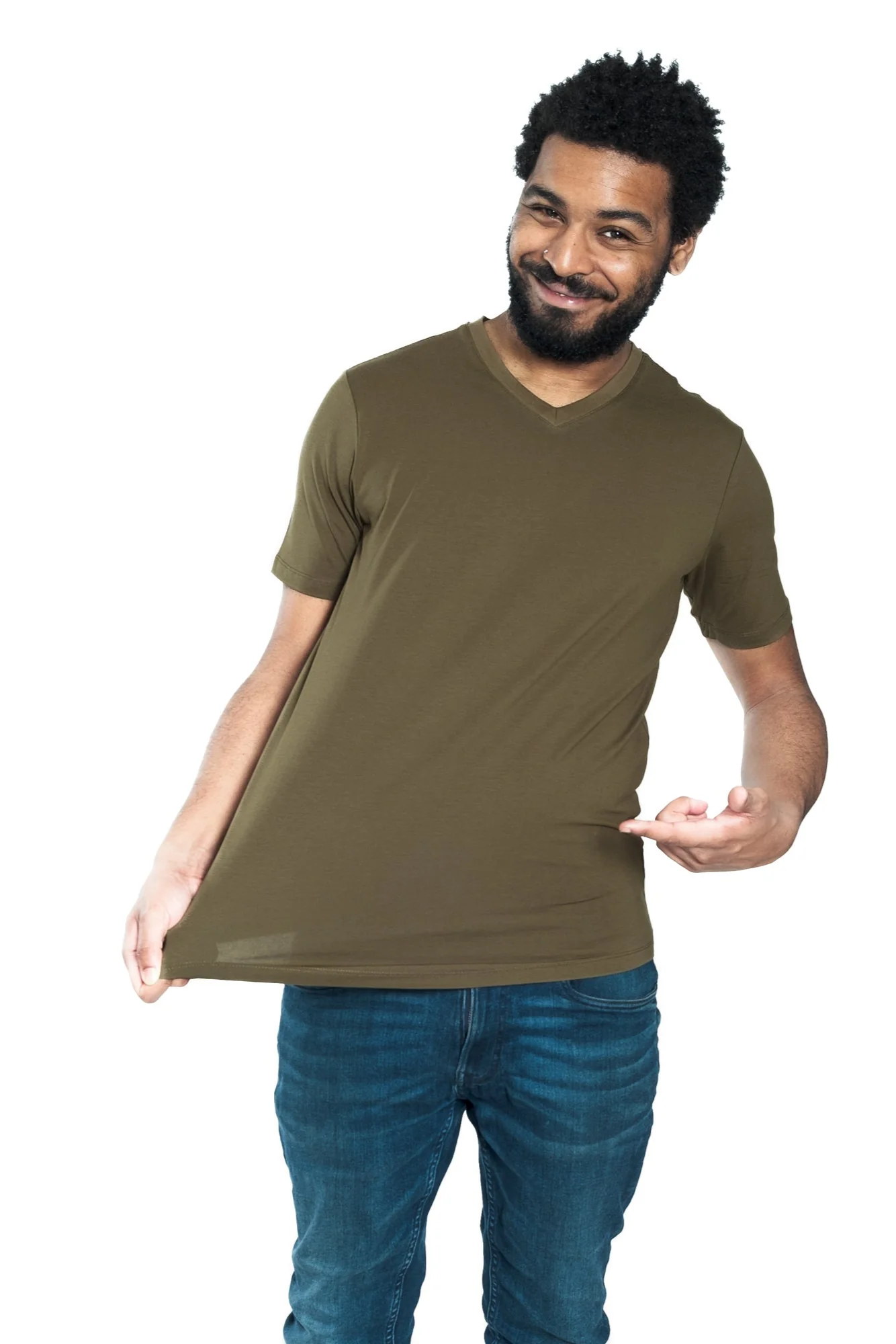 Organic V-Neck T-Shirt / Military Olive - Image 2