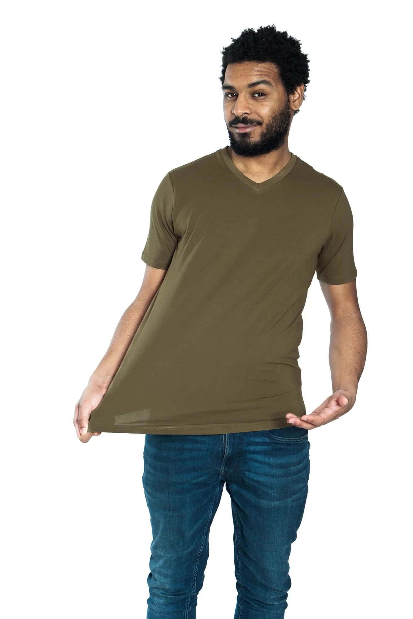 Organic V-Neck T-Shirt / Military Olive - Image 3
