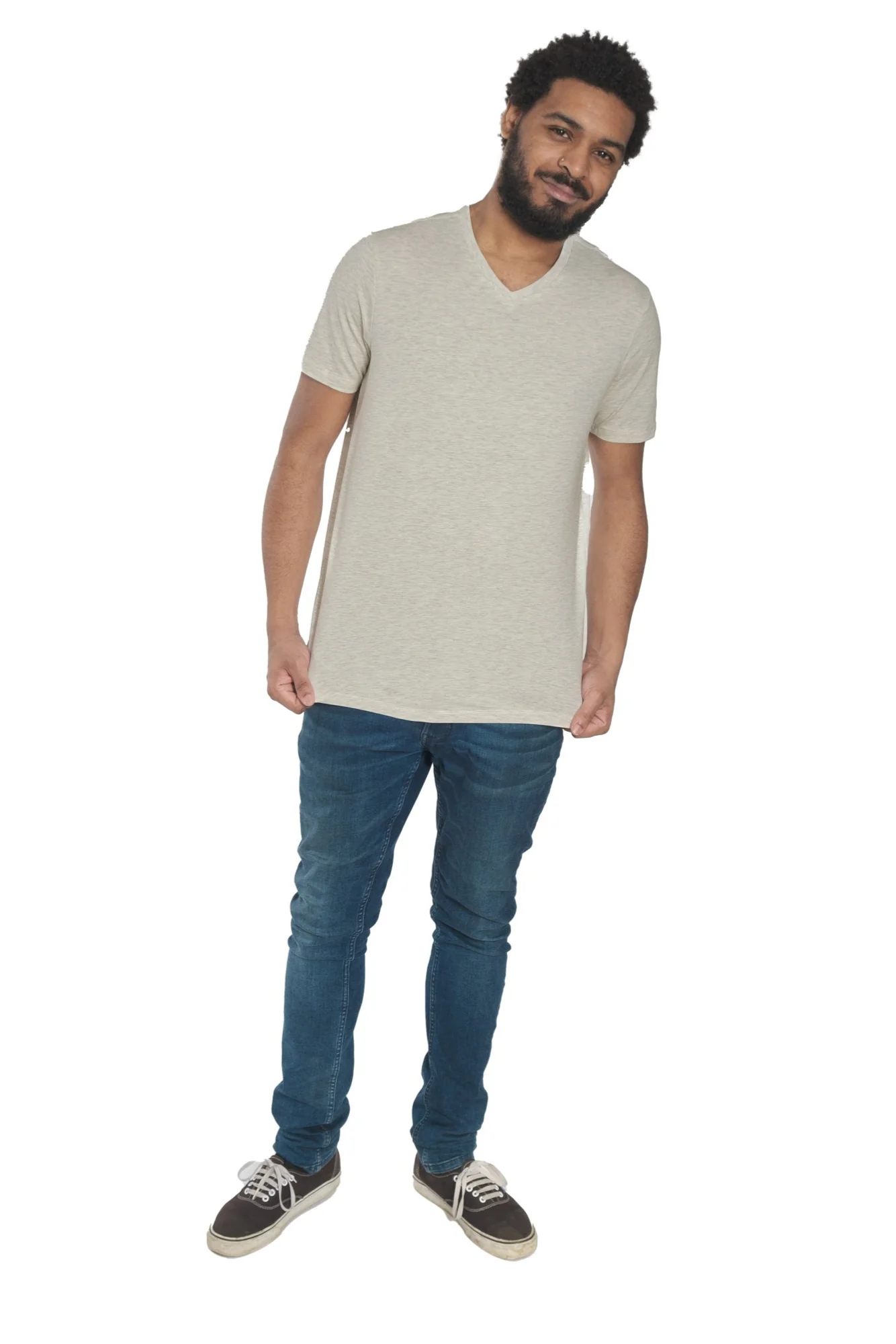 Organic V-Neck T-Shirt / Oatmeal Heather - Image 2