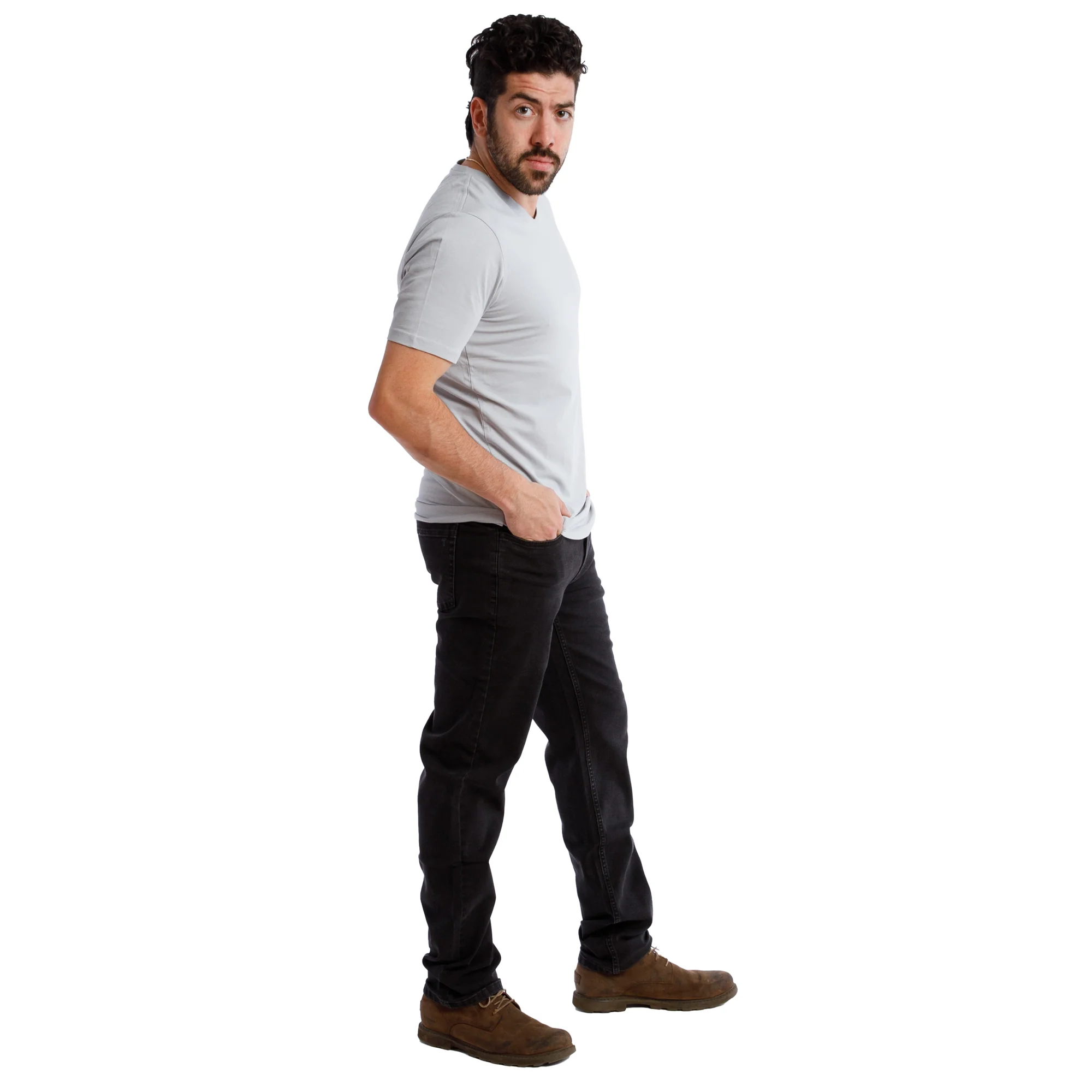 Organic V-Neck T-Shirt 3 Pack / Light Grey - Image 4