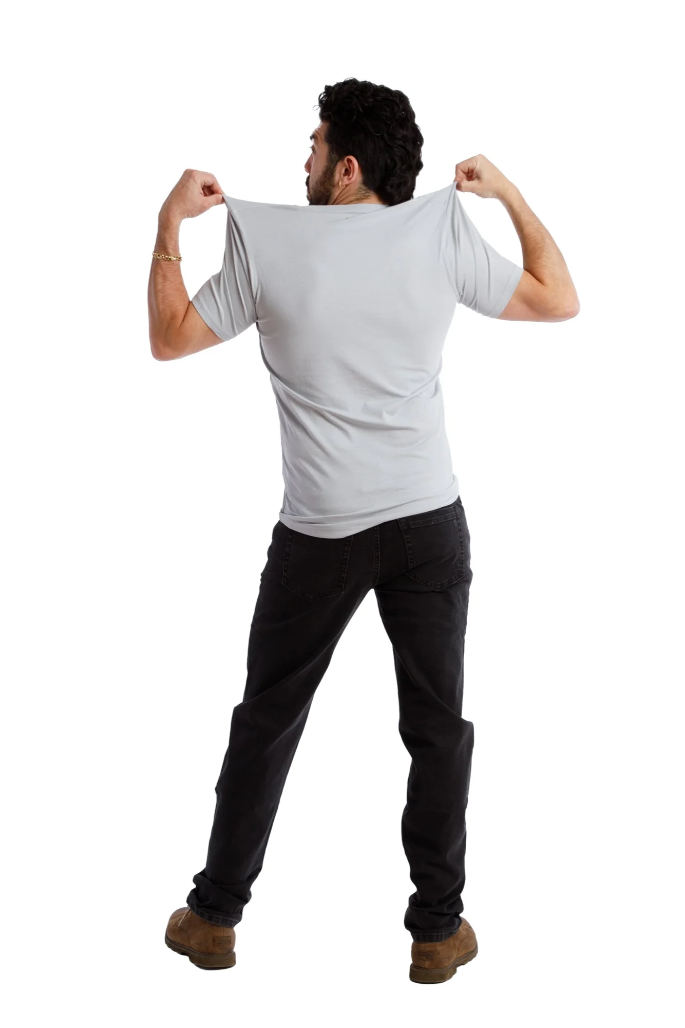 Organic V-Neck T-Shirt / Light Grey - Image 3