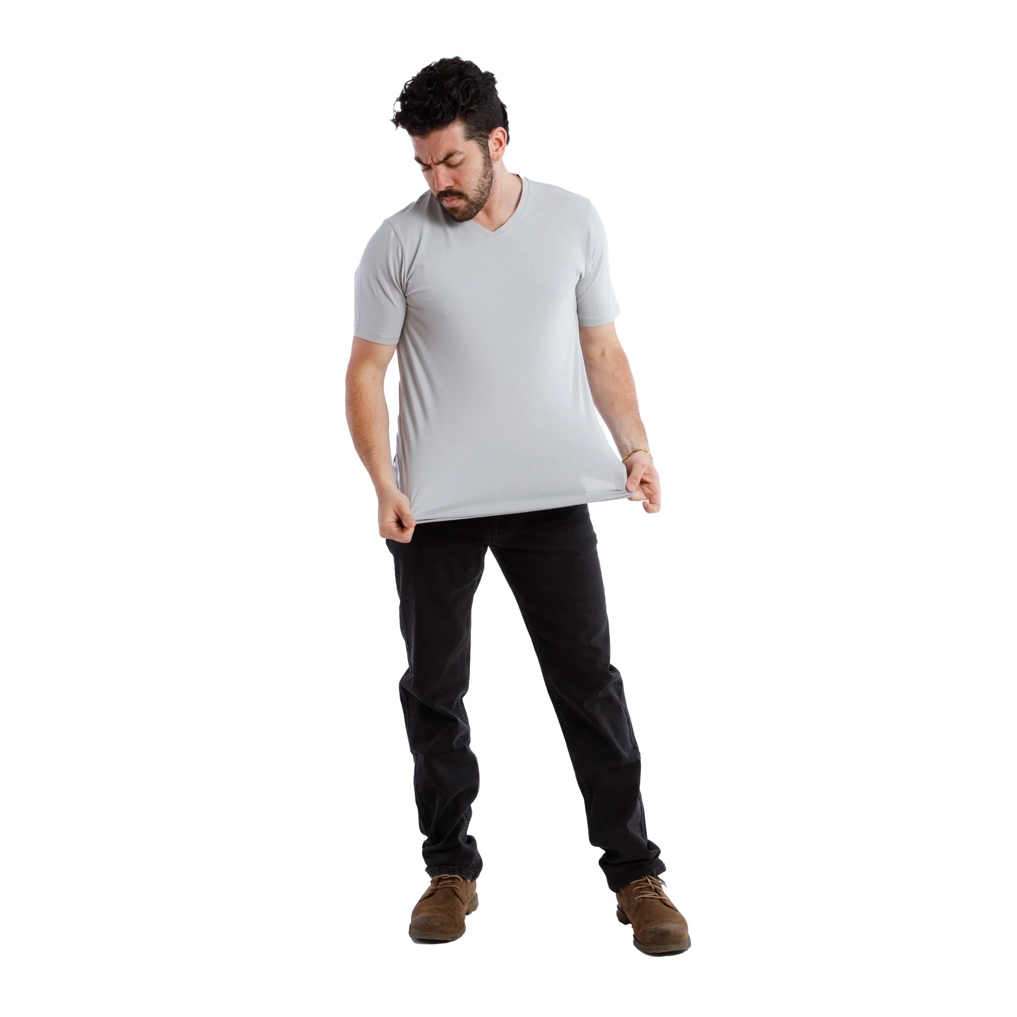 Organic V-Neck T-Shirt / Light Grey - Image 4