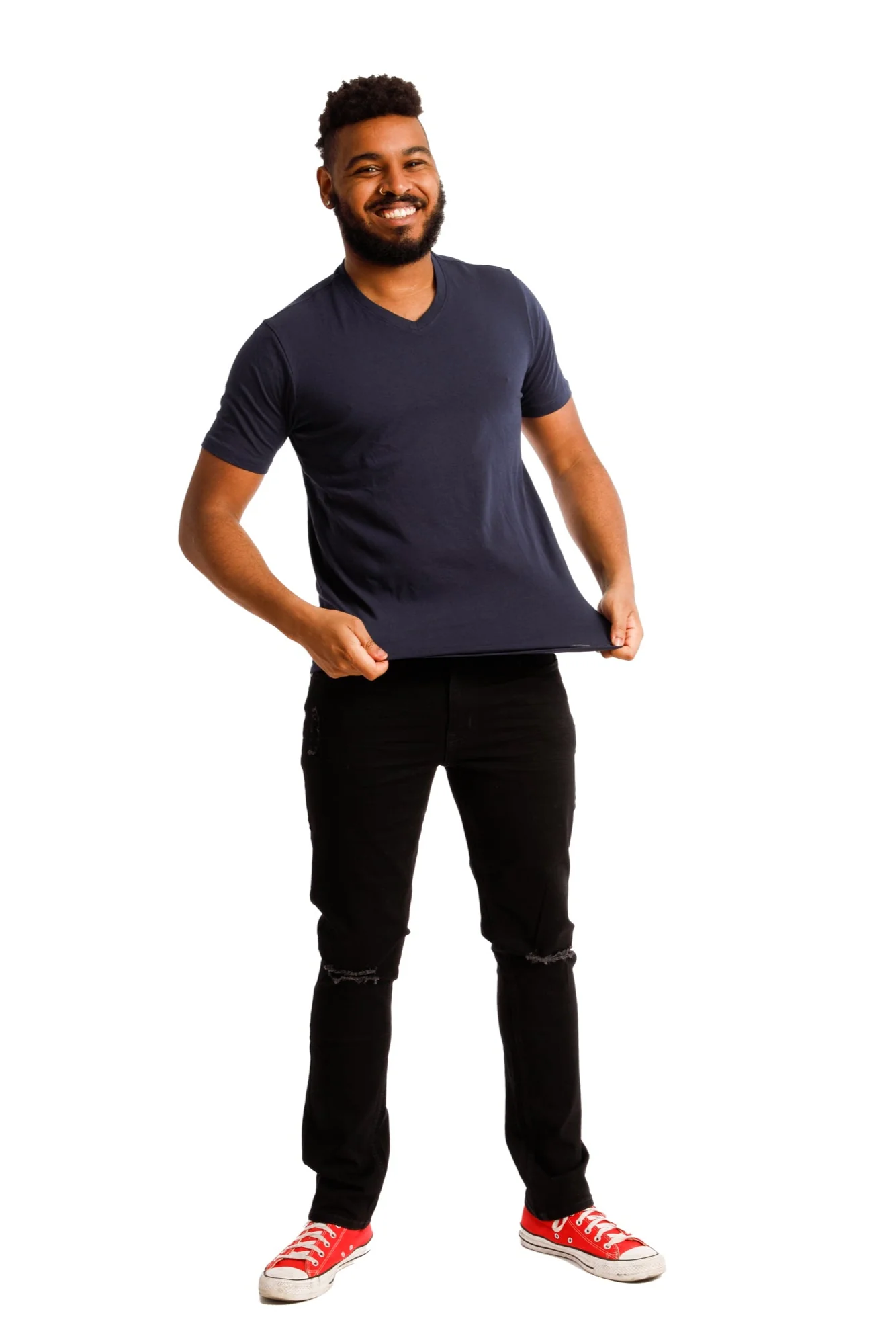 Organic V-Neck T-Shirt / Navy - Image 3